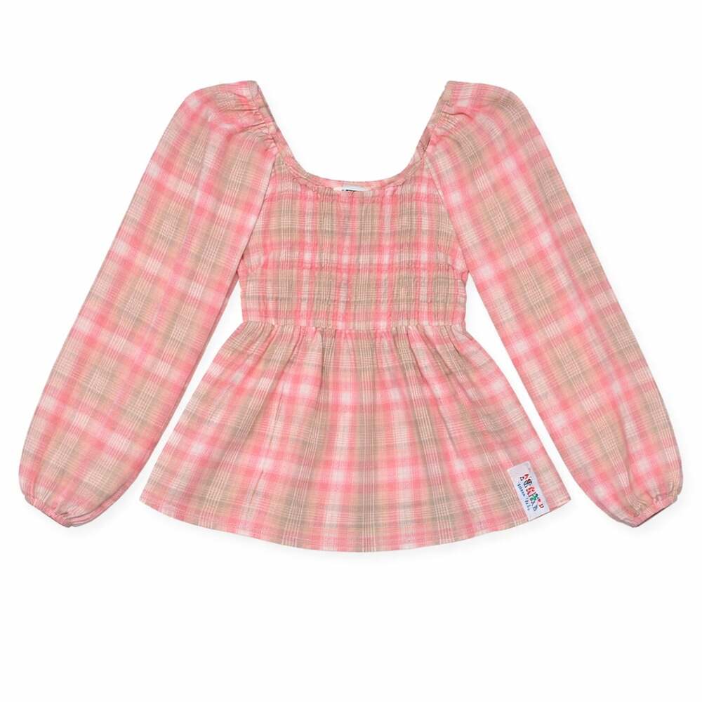 Y2K Tommy Jeans Pink Plaid Babydoll Top XS Smocked Cottagecore Girly Aesthetic
